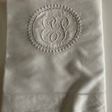 19th century XXL sheet in linen thread embroidered with polka dots Width 260cm