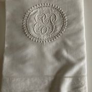 19th-century XXL linen fabric embroidered with polka dots, width 260cm.