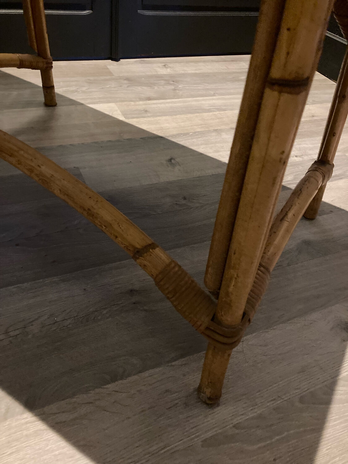 Hairdresser, vintage rattan desk, in the style of Audoux Minet.