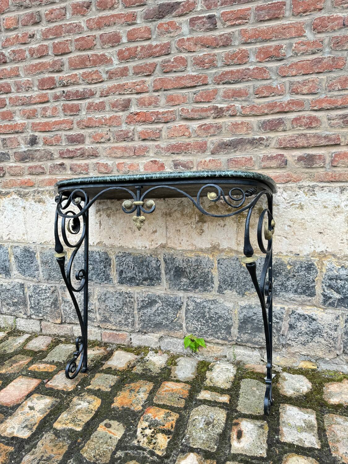 Black And Gold Lacquered Wrought Iron Console