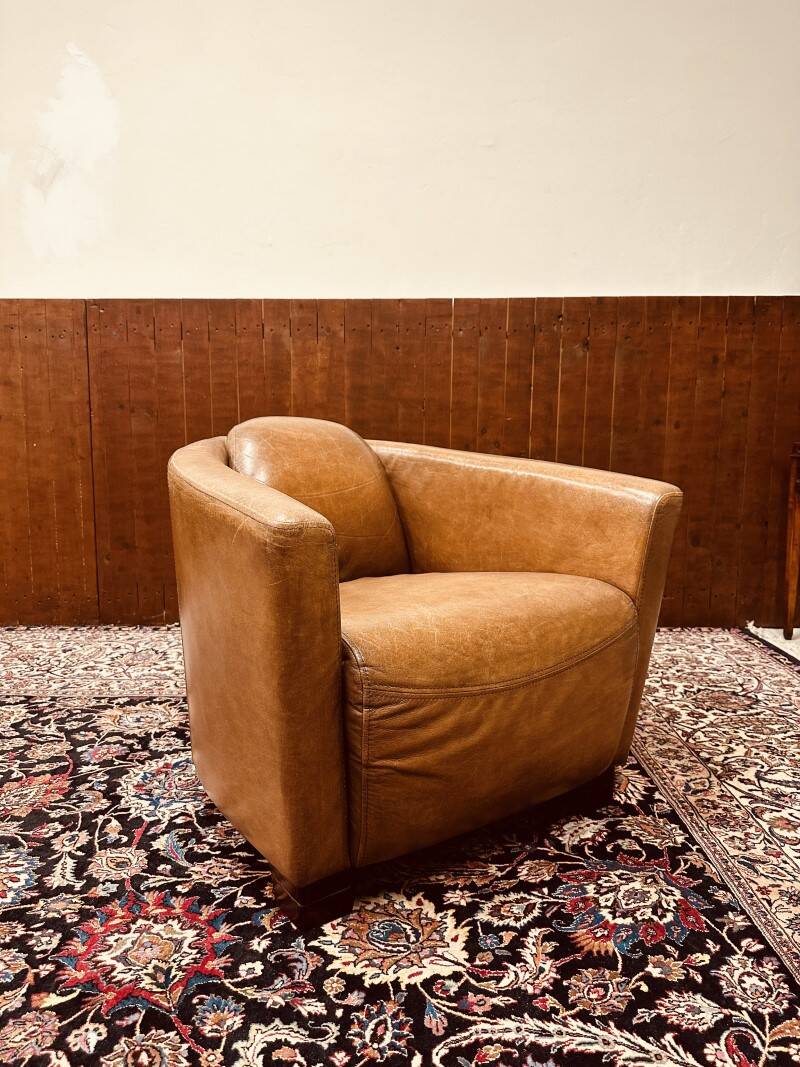 Fauteuil club vintage en cuir de mouton