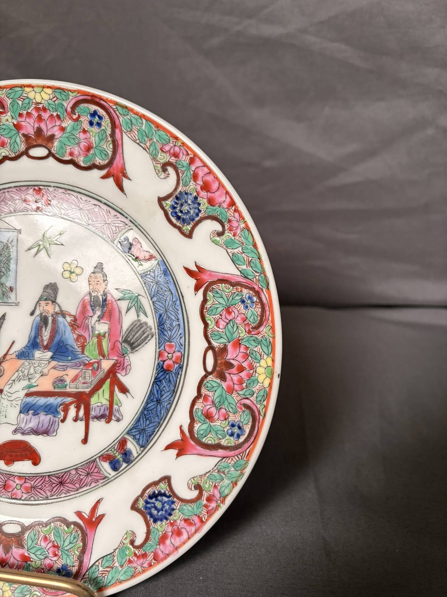 Vintage Decorative Plate MACAU 1950 Pink Japanese Porcelain 19cm
