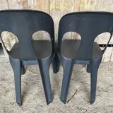 Pair of antique chairs stamp design henri massonnet black plastic 80's