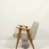 Vintage armchair rustic oak wood herringbone pattern fabric design by Chierowski