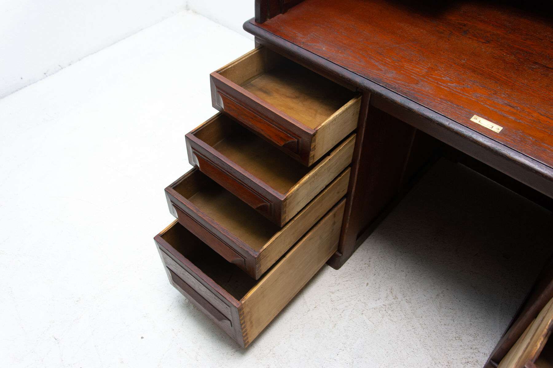 Antique roller blind writing desk 1930s, United Kingdom