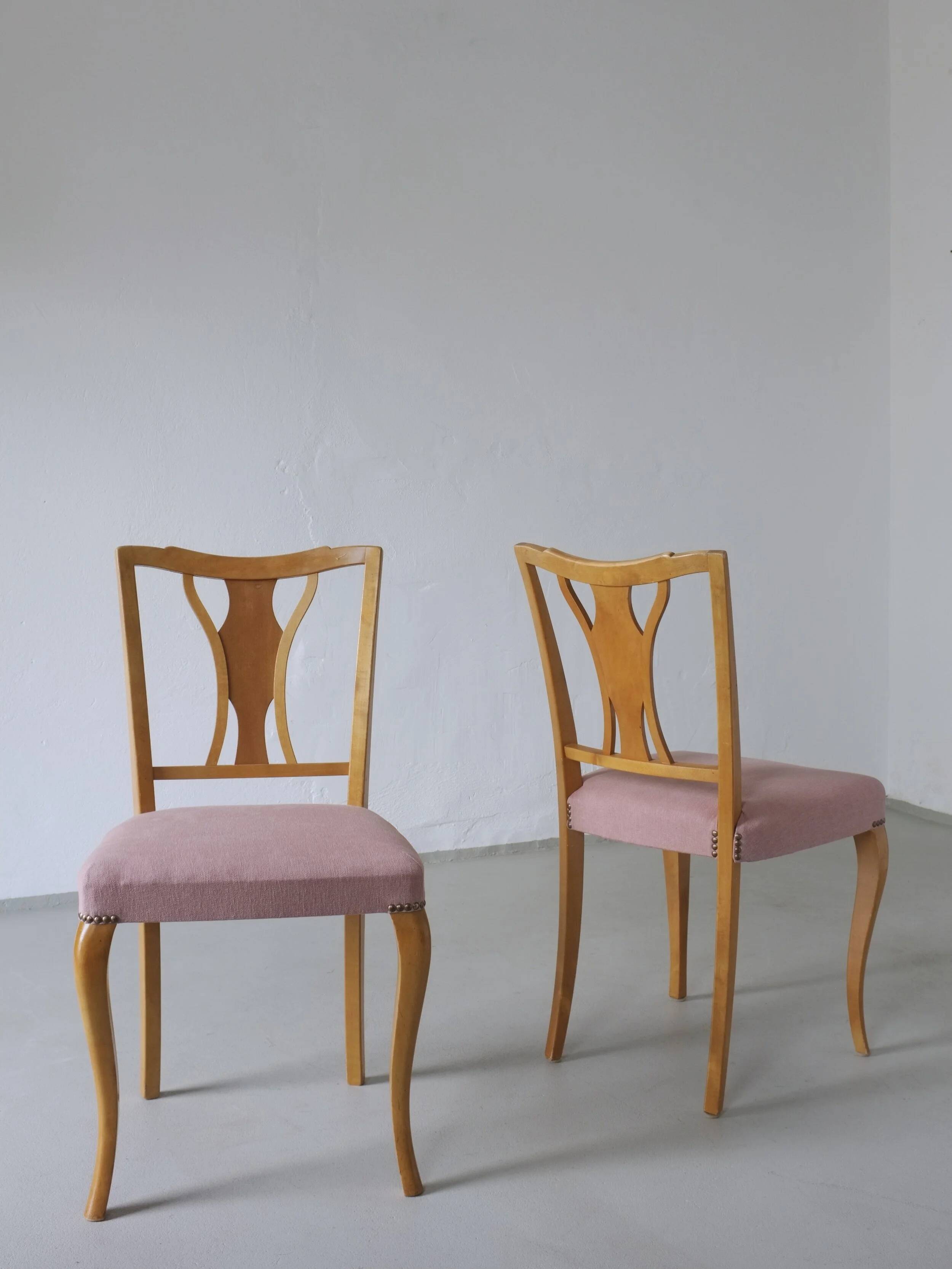 6 Mix & Match Swedish Biedermeier Golden Birch Chairs