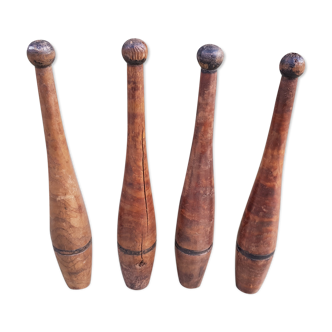 Set of 4 old English juggling clubs circa late 19th