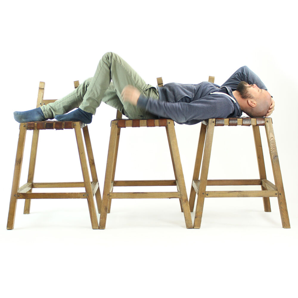 Tabourets de barre de cru en bois et cuir, Tchécoslovaquie années 1950