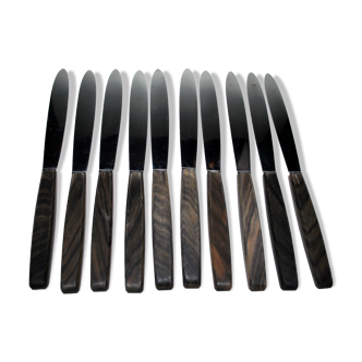 Série de 10 couteaux de table vintage en bois et inox JinoxyG