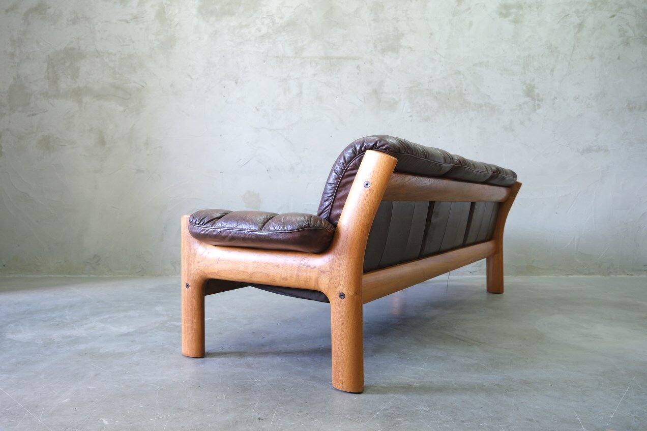 Mid-Century Teak and Leather 3-Seater Sofa from Ekornes, 1970s
