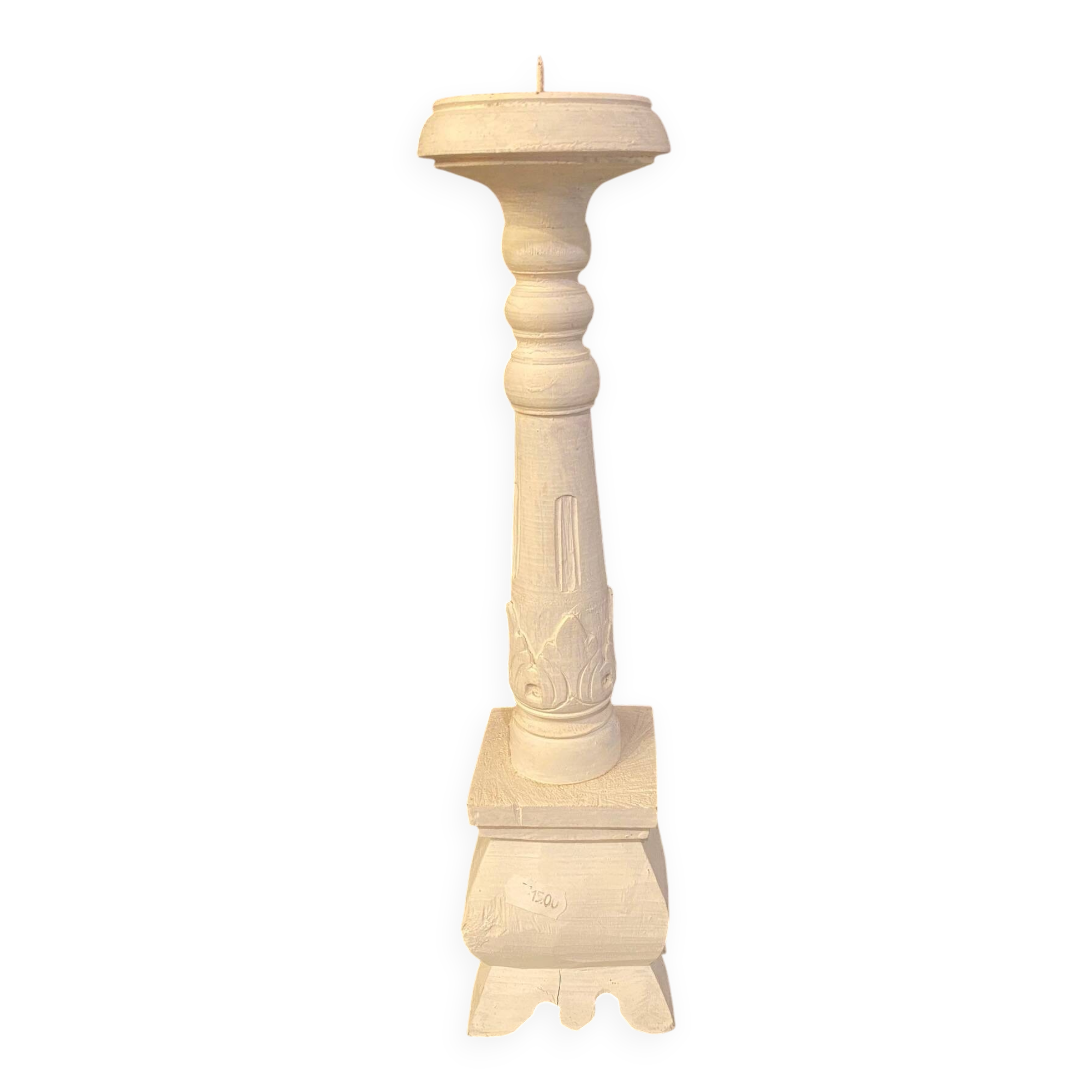 Large table candle holder candlestick in white patina wood for round candle