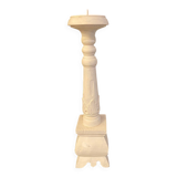 Large table candle holder candlestick in white patina wood for round candle