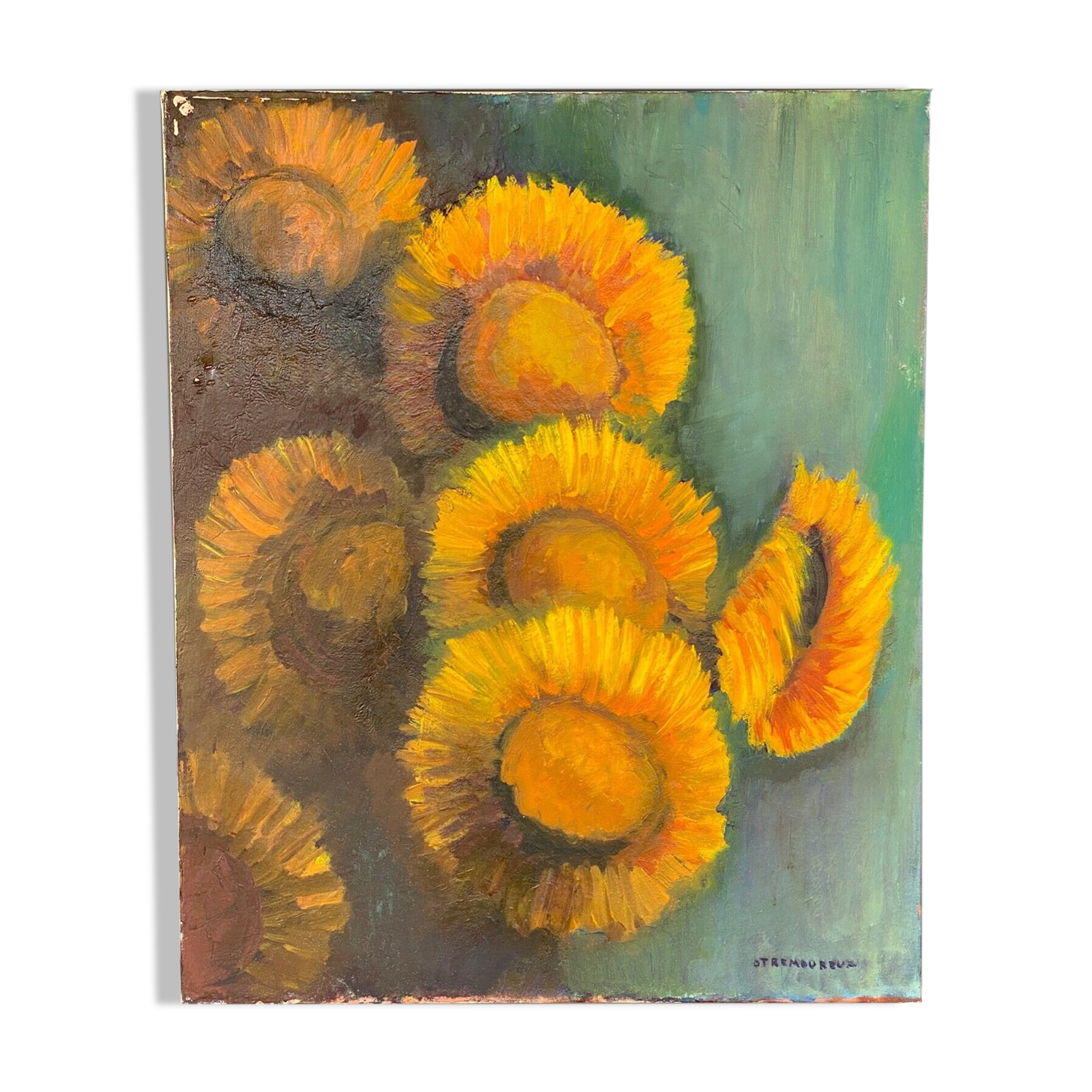 Oil on canvas by o tremoureux tournesols XXeme still life