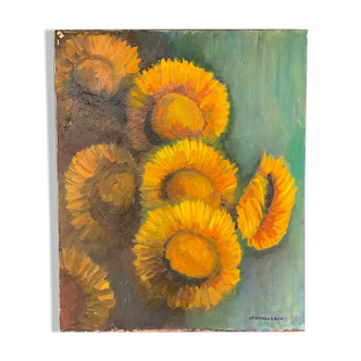 Oil on canvas by o tremoureux tournesols XXeme still life