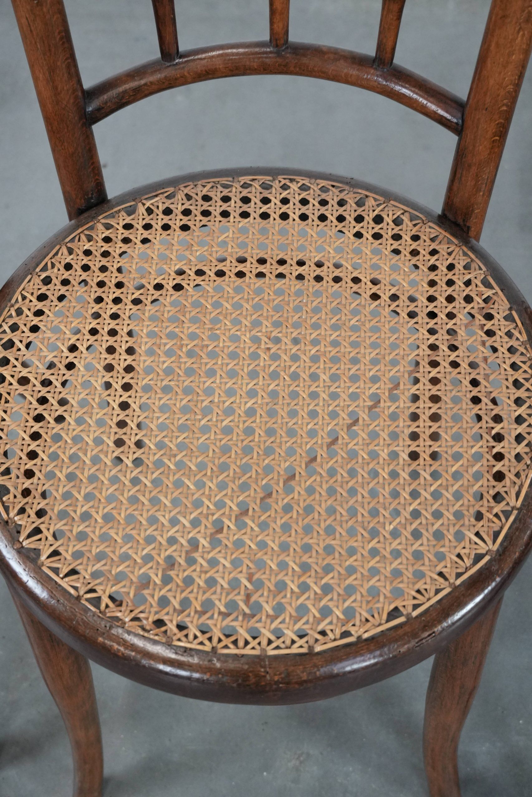 Set of 4 vintage bistro chairs Jacob & Josef Kohn Wien with a wicker seat