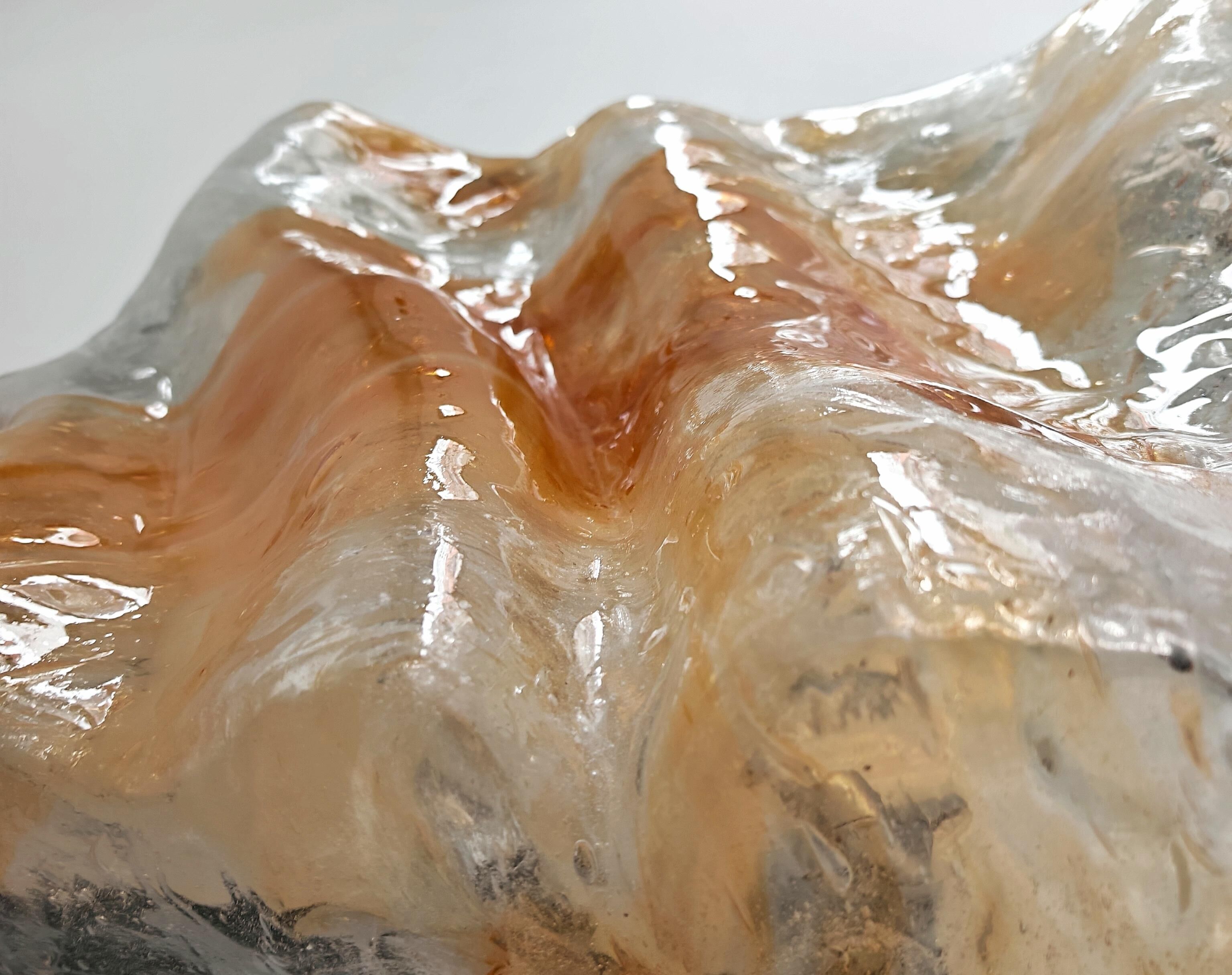 'Wave' ceiling light in amber glass by Mazzega from the 1970s.