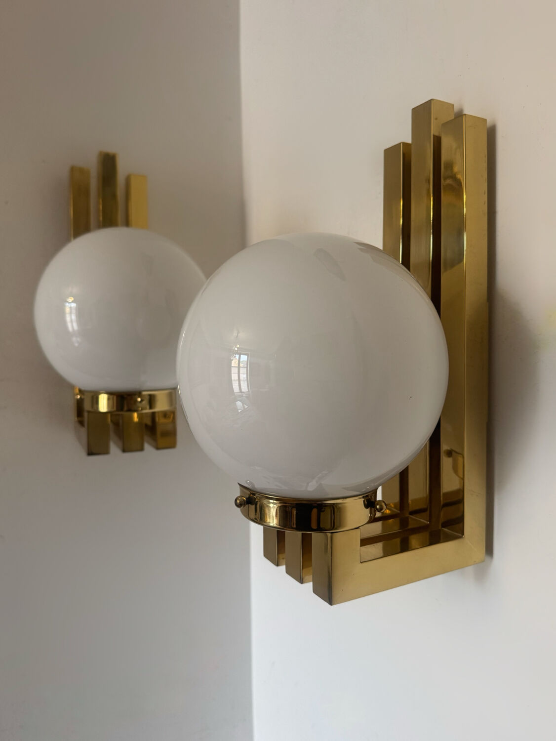 Opaline brass wall lights from the 1970s.