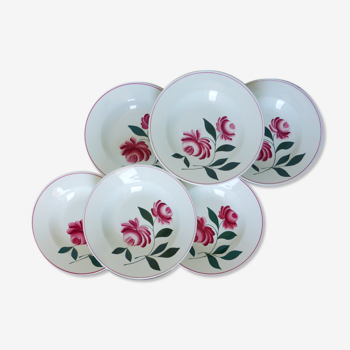 6 vintage hollow plates of Printemps Paris model Essonnes hand-painted porcelain