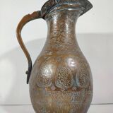 Vase Cruche Hammam Persan en Cuivre Argenté / 19ème Empire Perse / Ciselé Qajar