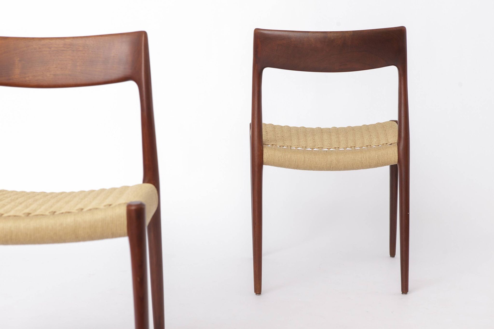 Set of 4 Niels Møller Model 77 Chairs Dark Teak Danish Cord 1950s Danish