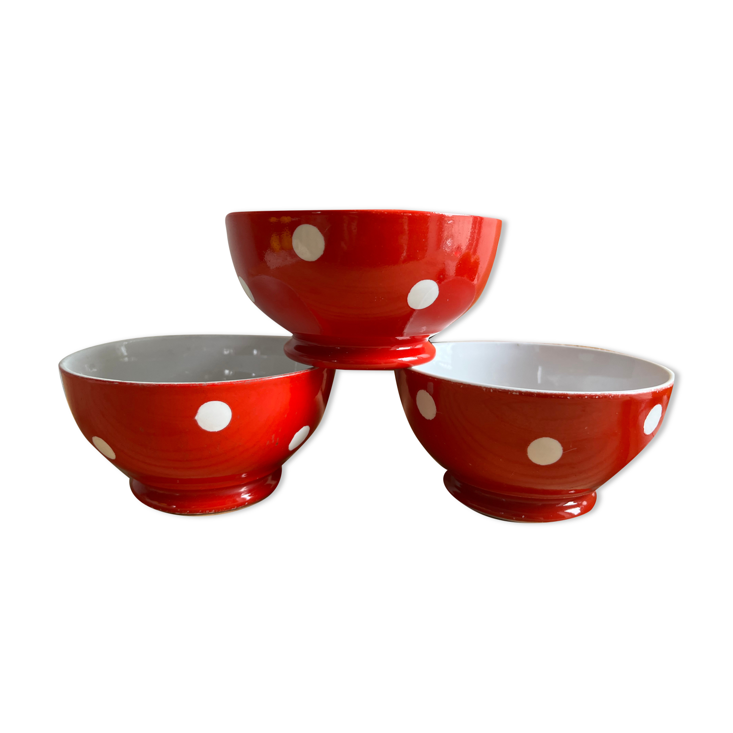 3 porcelain bowls Longchamp red pea white