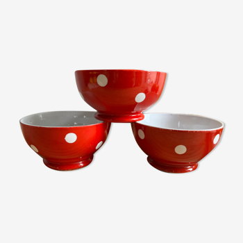 3 porcelain bowls Longchamp red pea white