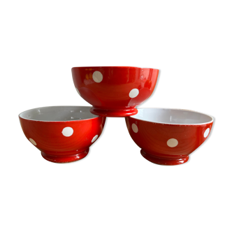 3 porcelain bowls Longchamp red pea white