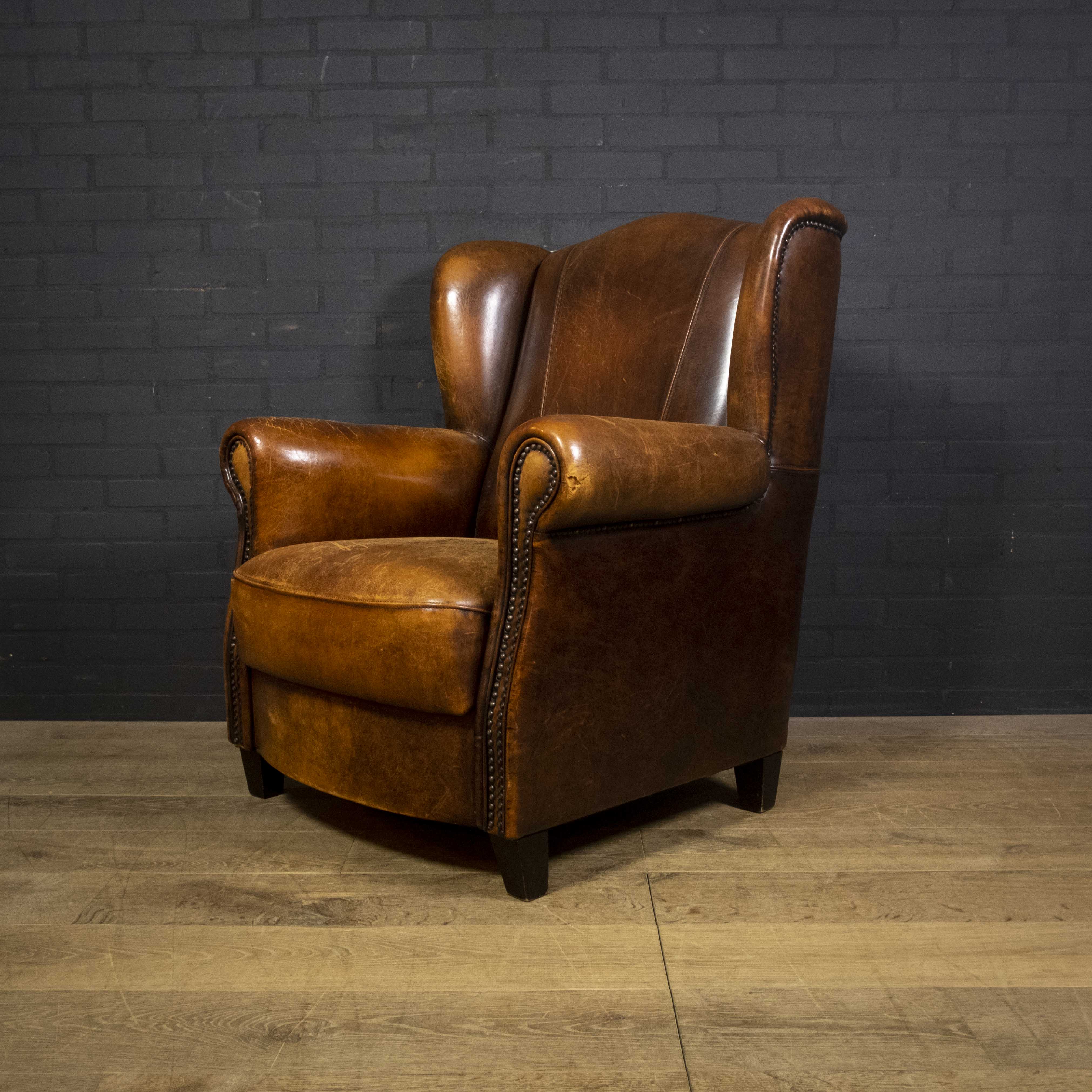 Fauteuil vintage Joris design cuir de mouton