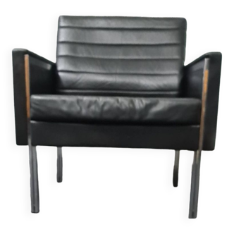 Vintage black leather armchair by Stoll Geroflex