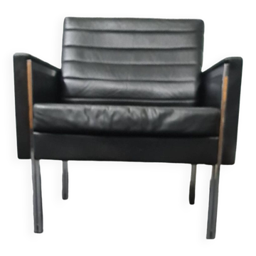 Fauteuil vintage en cuir noir par Stoll Geroflex