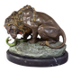 Antique Cold-Painted Bronze Lion Fighting a Snake, After Antoine-Louis Barye
