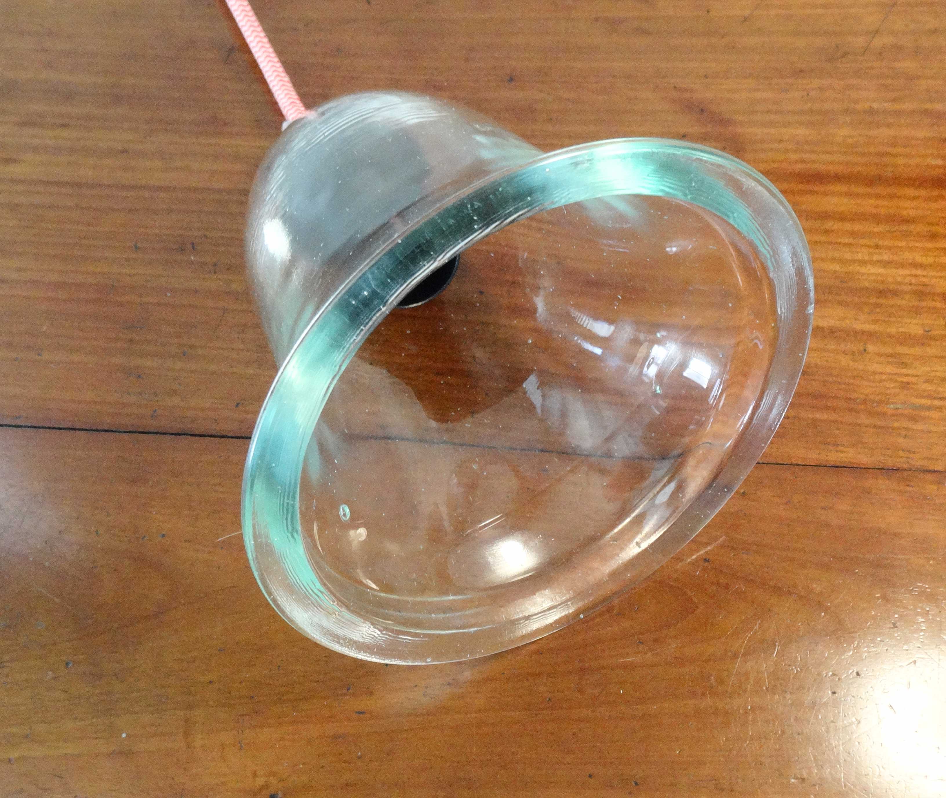 Duo de suspensions avec abat-jours en verre transparent vintage