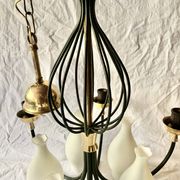 Lustre 6 feux vintage en métal noir et laiton
