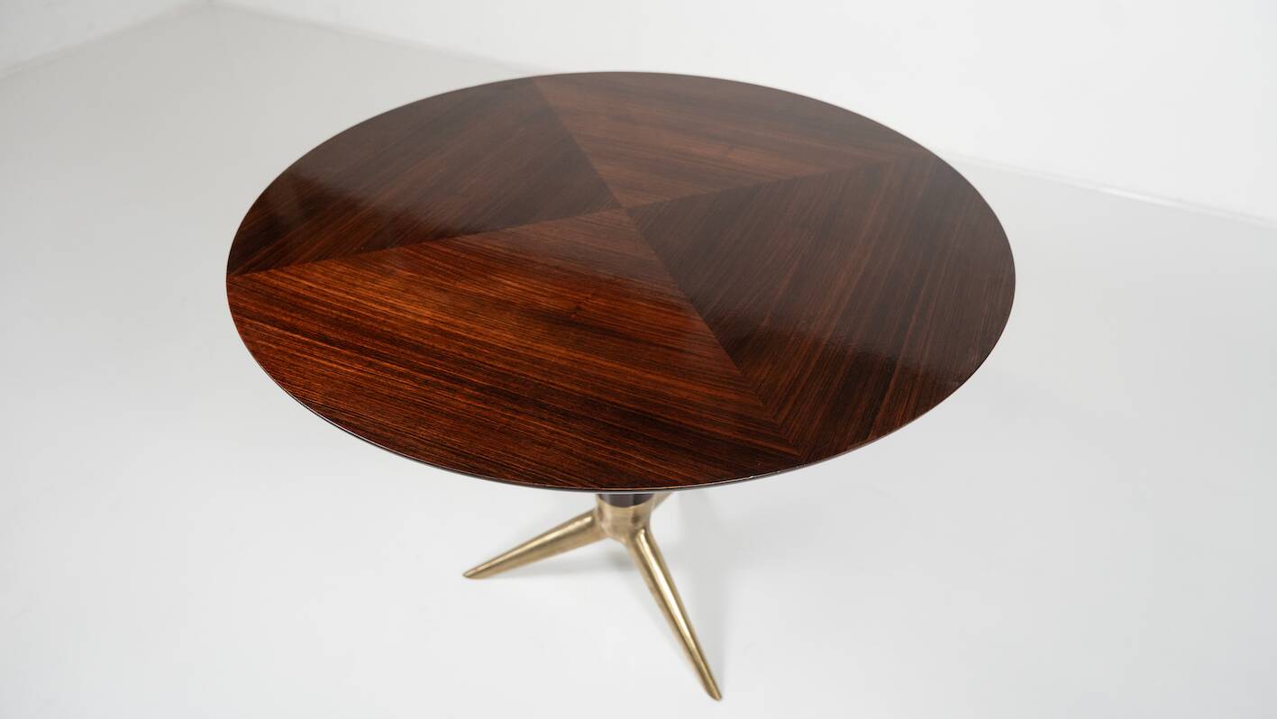 Mid-Century Modern Maple and Brass Round Pedestal Table by ISA Bergamo, 1950s
