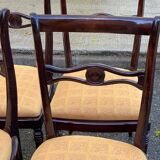 6 dining chairs made of solid mahogany in Regency style with yellow fabric.