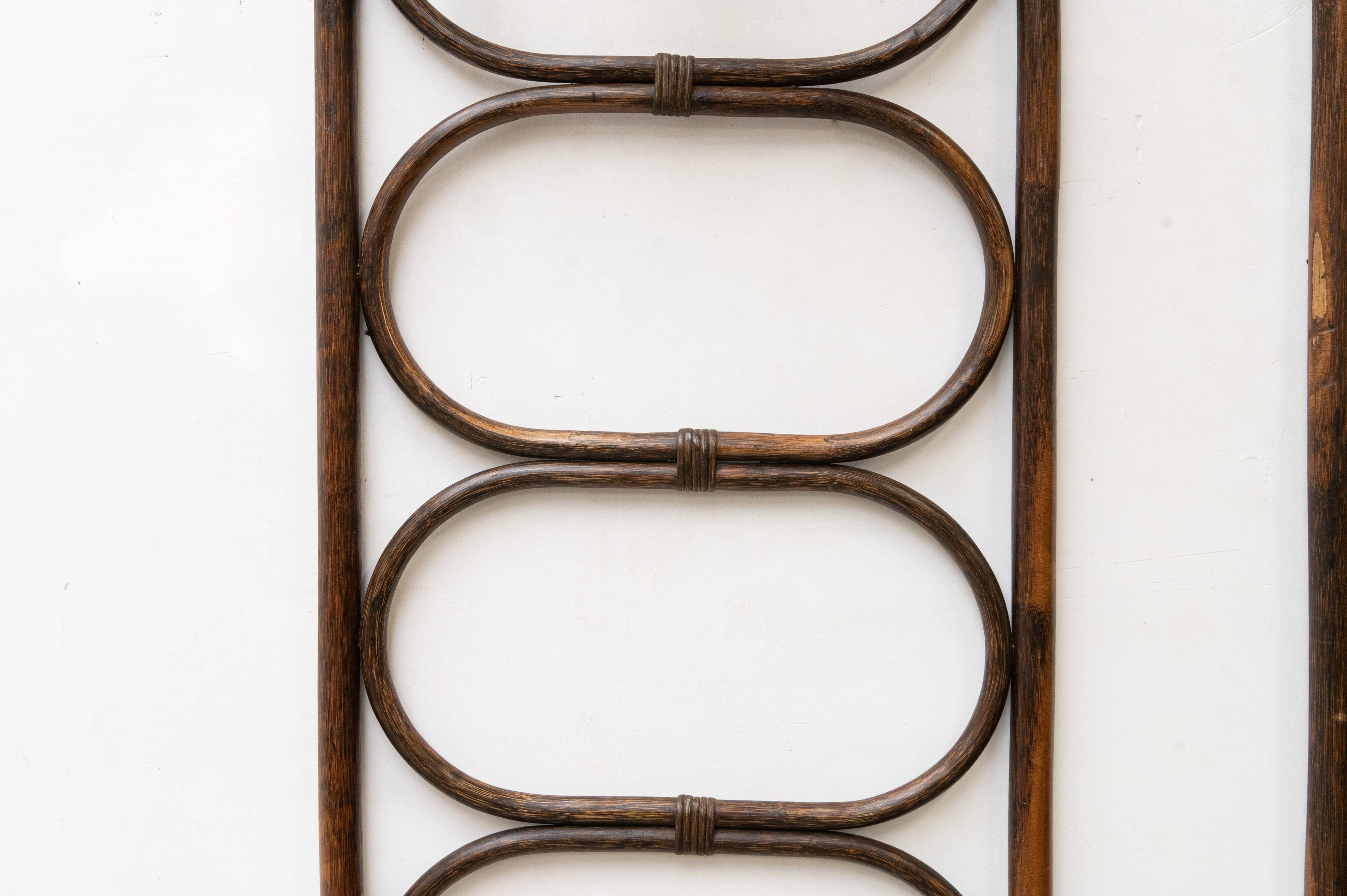 Set of two vintage coat racks in bamboo and rattan