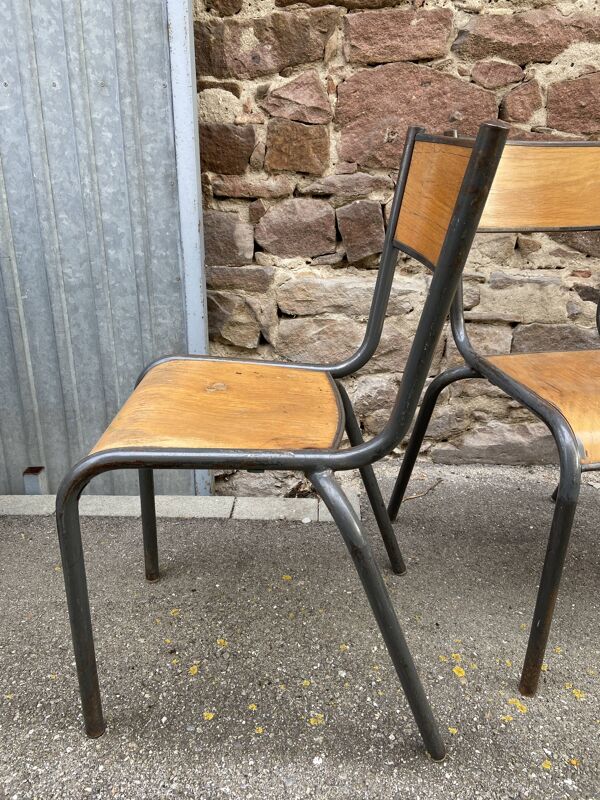 lot de 4 chaises d'école industrielle école vintage collectivités French School chairs Mullca