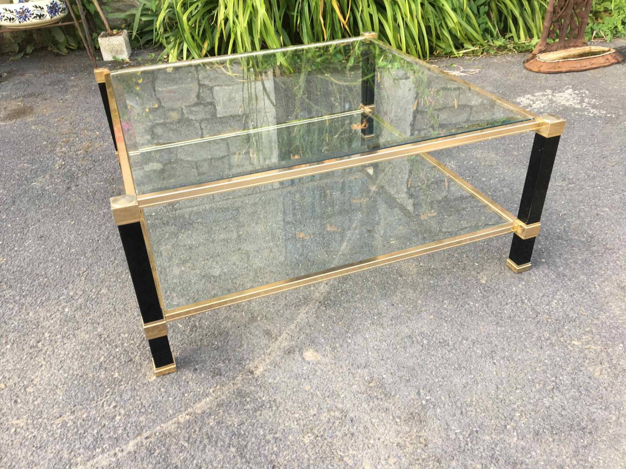 Pierre Vandel two-tier coffee table in lacquered metal and glass