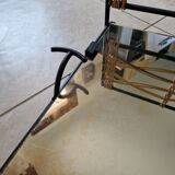 Designer coat rack in rattan and metal with 5 hooks and mirror - Raoul Guys style