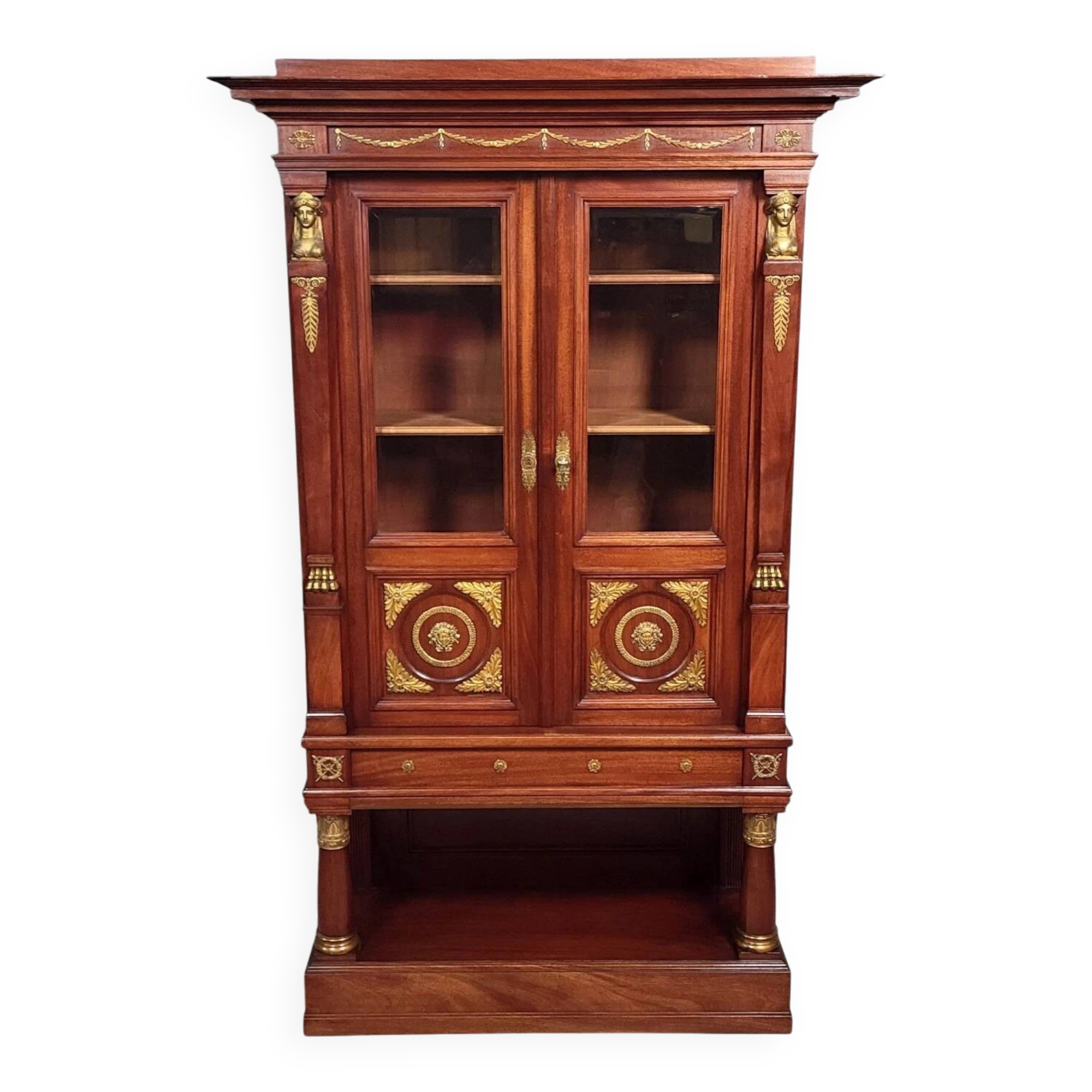 Rare Empire style mahogany and gilt bronze bookcase circa 1880