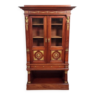 Rare cabinet bibliothéque Style Empire en acajou et bronze doré vers 1880