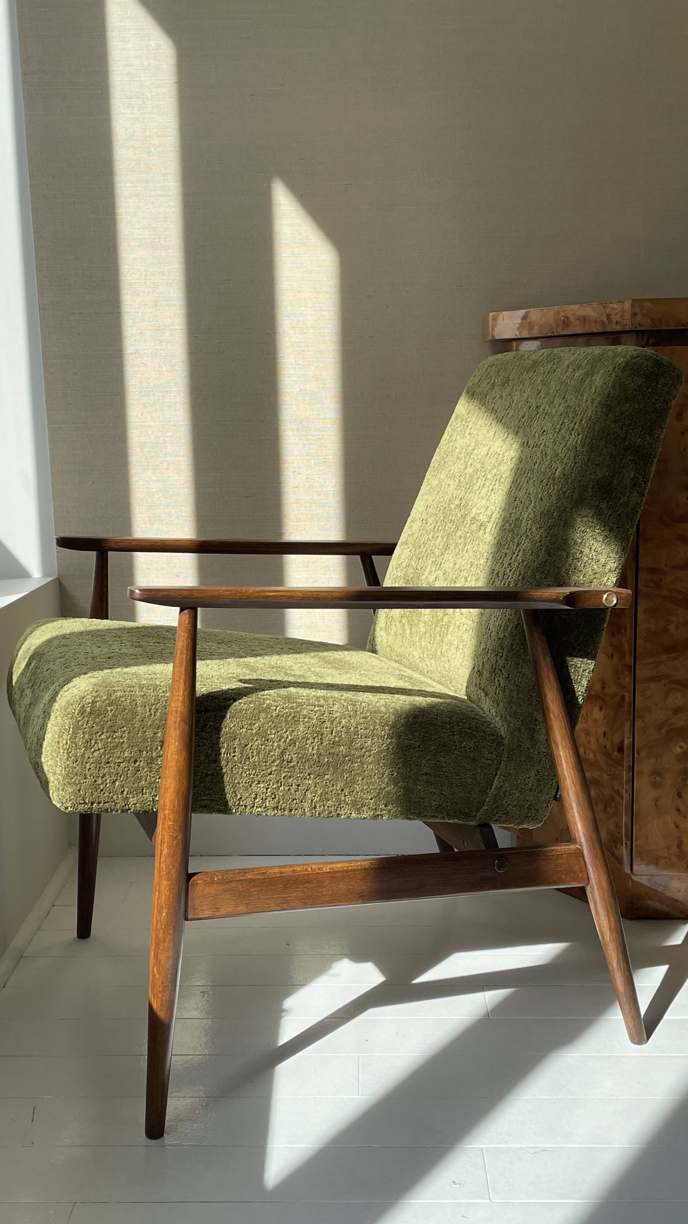 1970s green velvet armchair