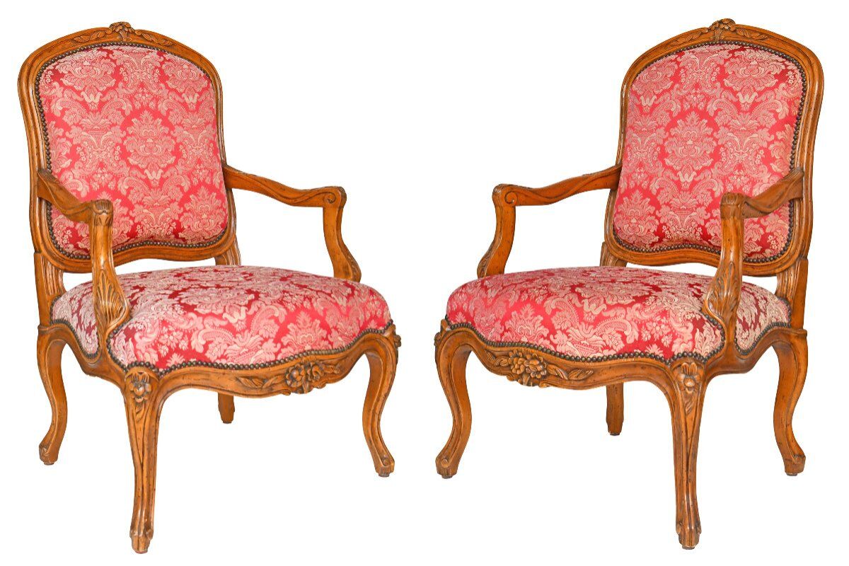 Pair of Louis XV style cabriolet armchairs