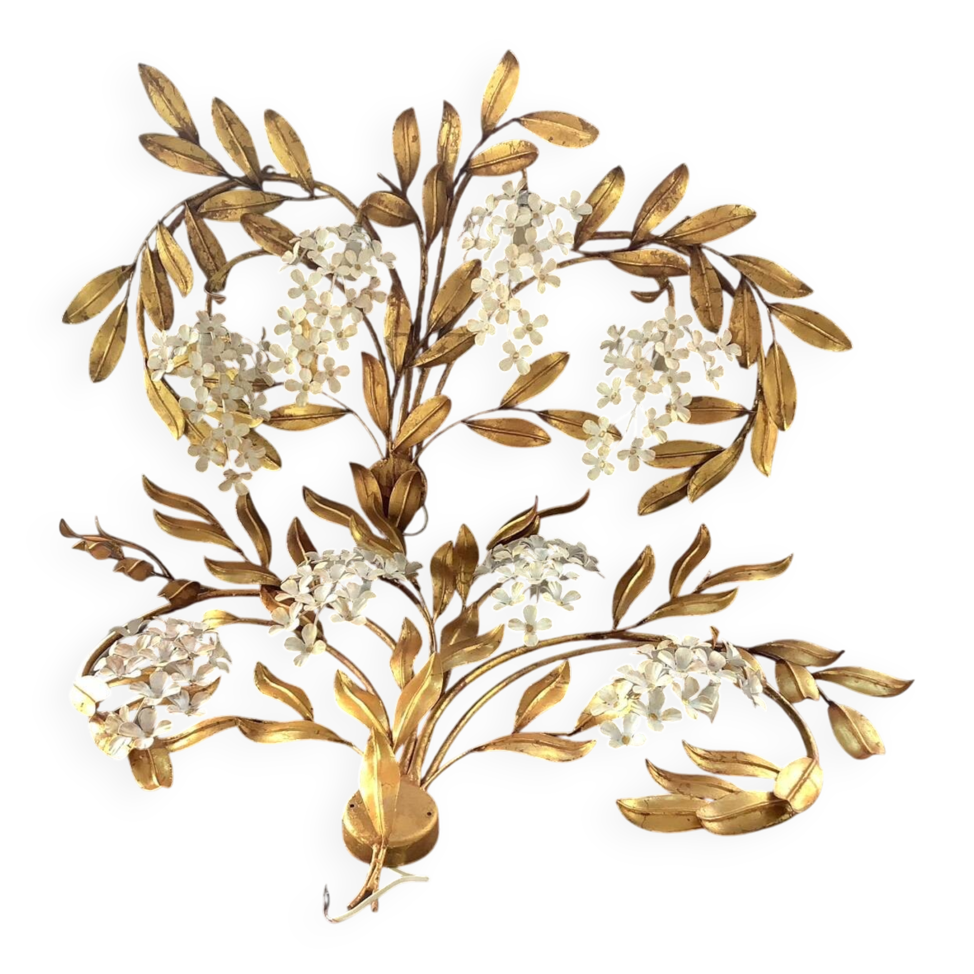 Hans Kogl 2 Vintage Wisteria Floral Wall Sconces with Gold Leaf Finish, 4 Lights
