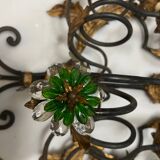Extra Large Italian Tole Wall Light Sconce with Murano Glass Flowers