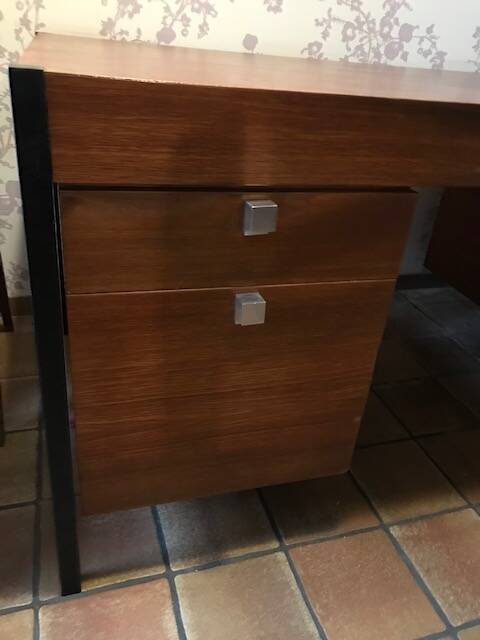 Pierre Paulin CM 223 desk, mahogany and chrome, Thonet edition, 1950