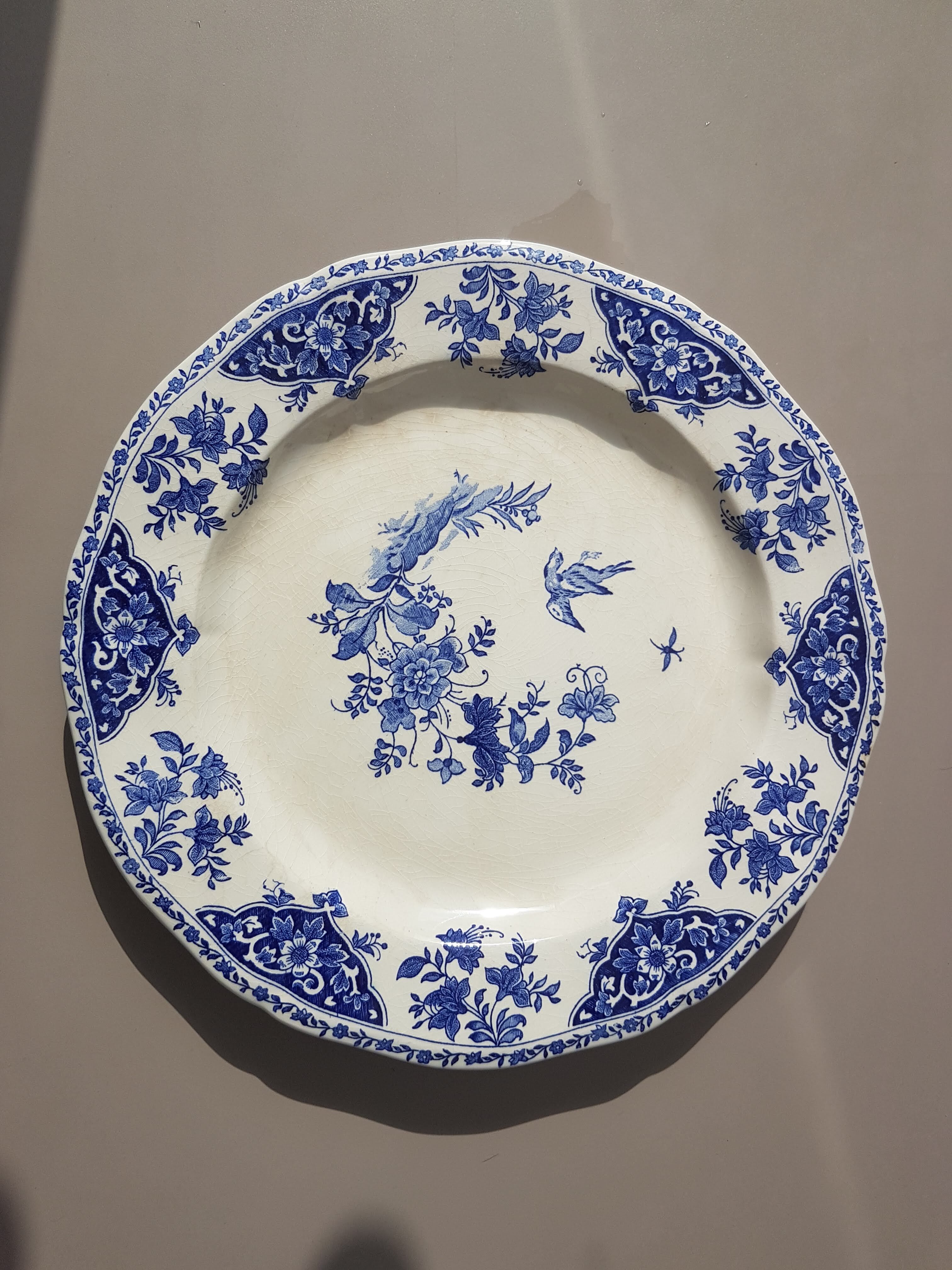 Plate Gien Earthen Floral Patterns and Bird