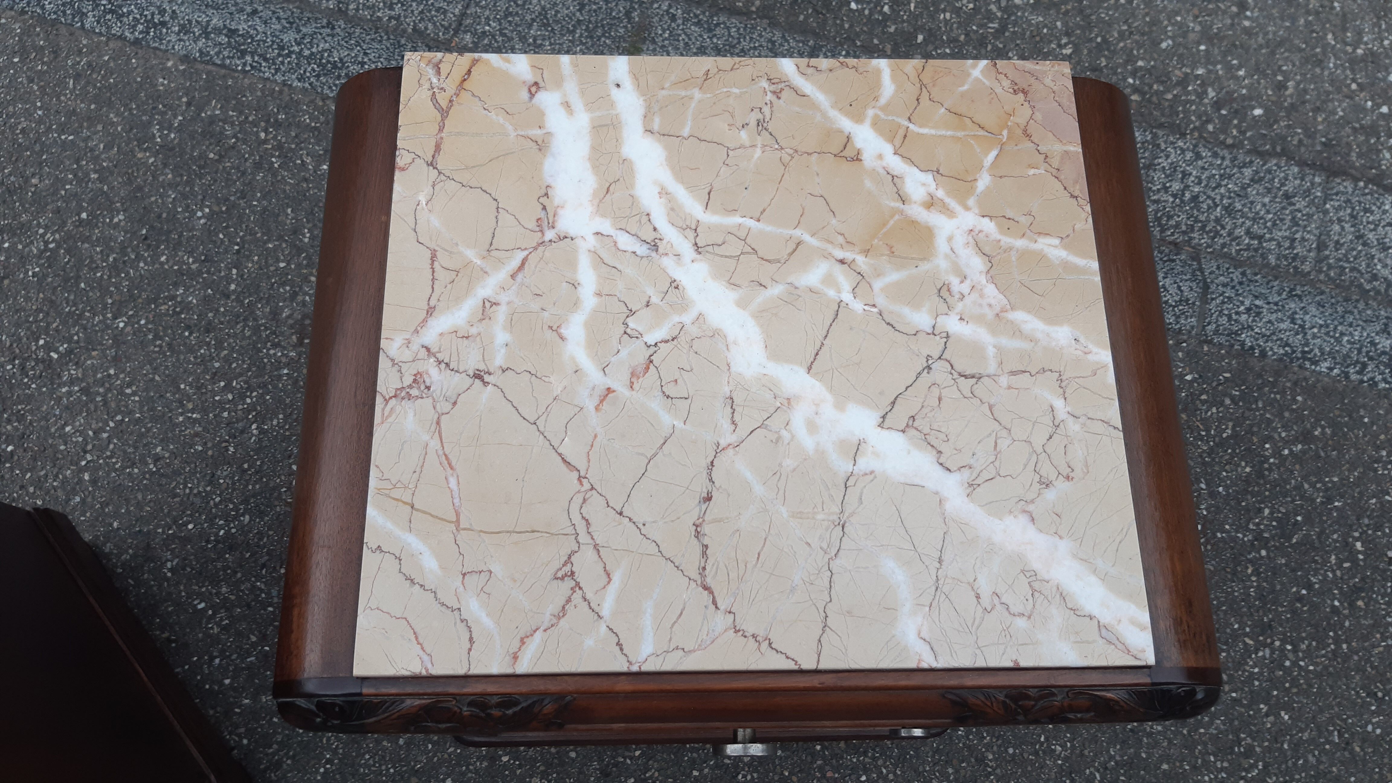 Art Deco bedside tables carved wood and marble 1930