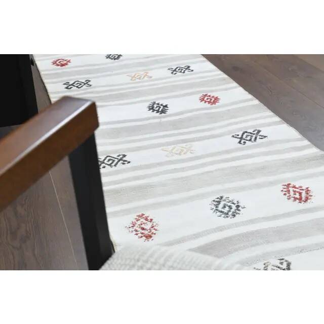 Vintage Turkish Hand-Knotted Wool Cotton White Runner Rug 70x242