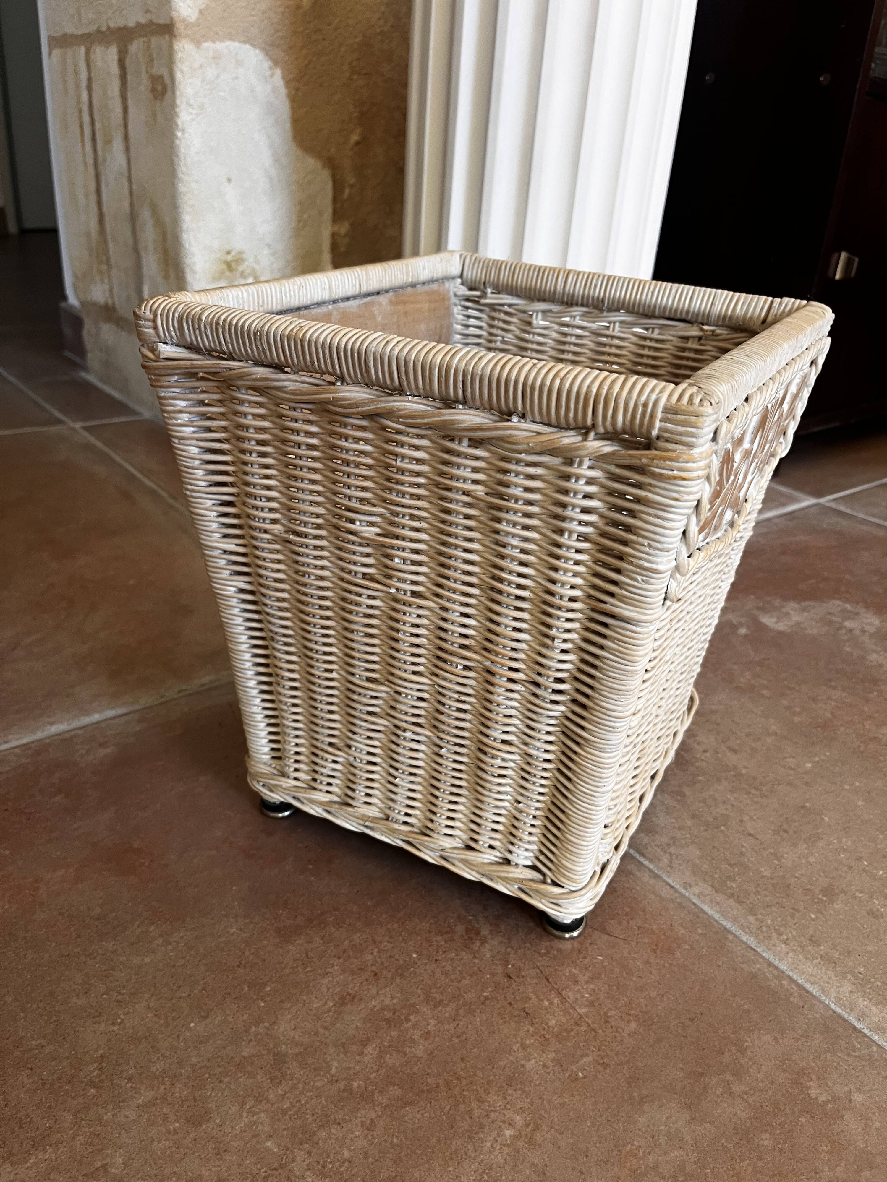 Wood and rattan cache pot